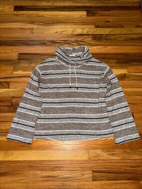 BKE Funnel Neck Striped Sweater Small Grey Brown Buckle